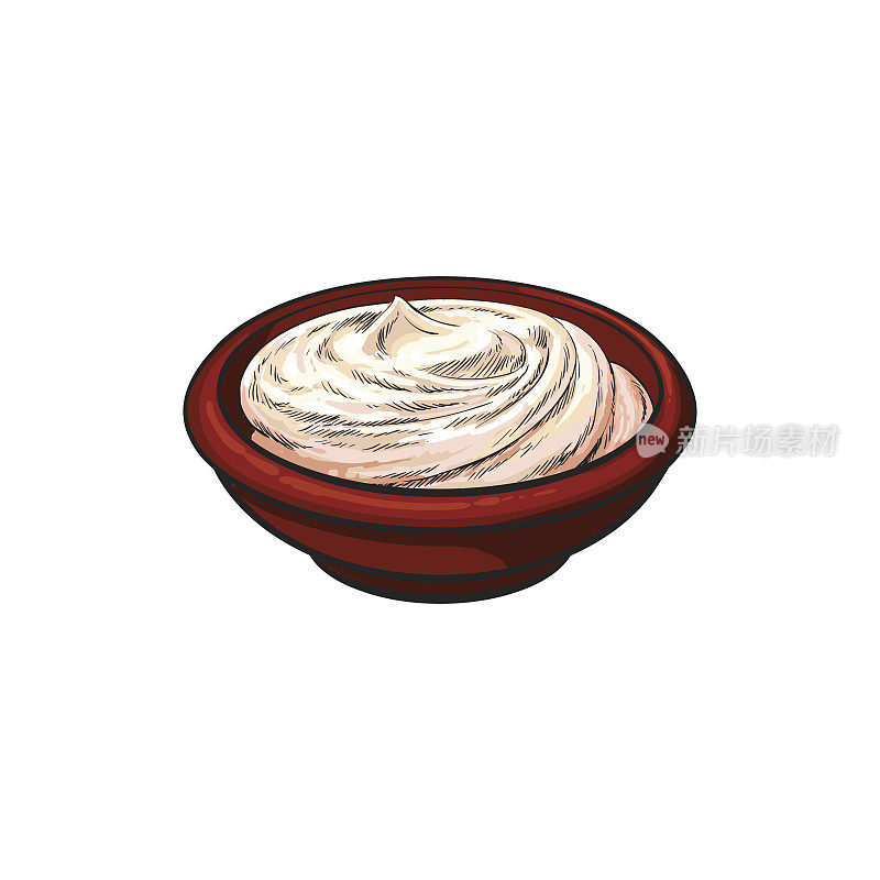Vector sketch sour cream in ceramic brown pot